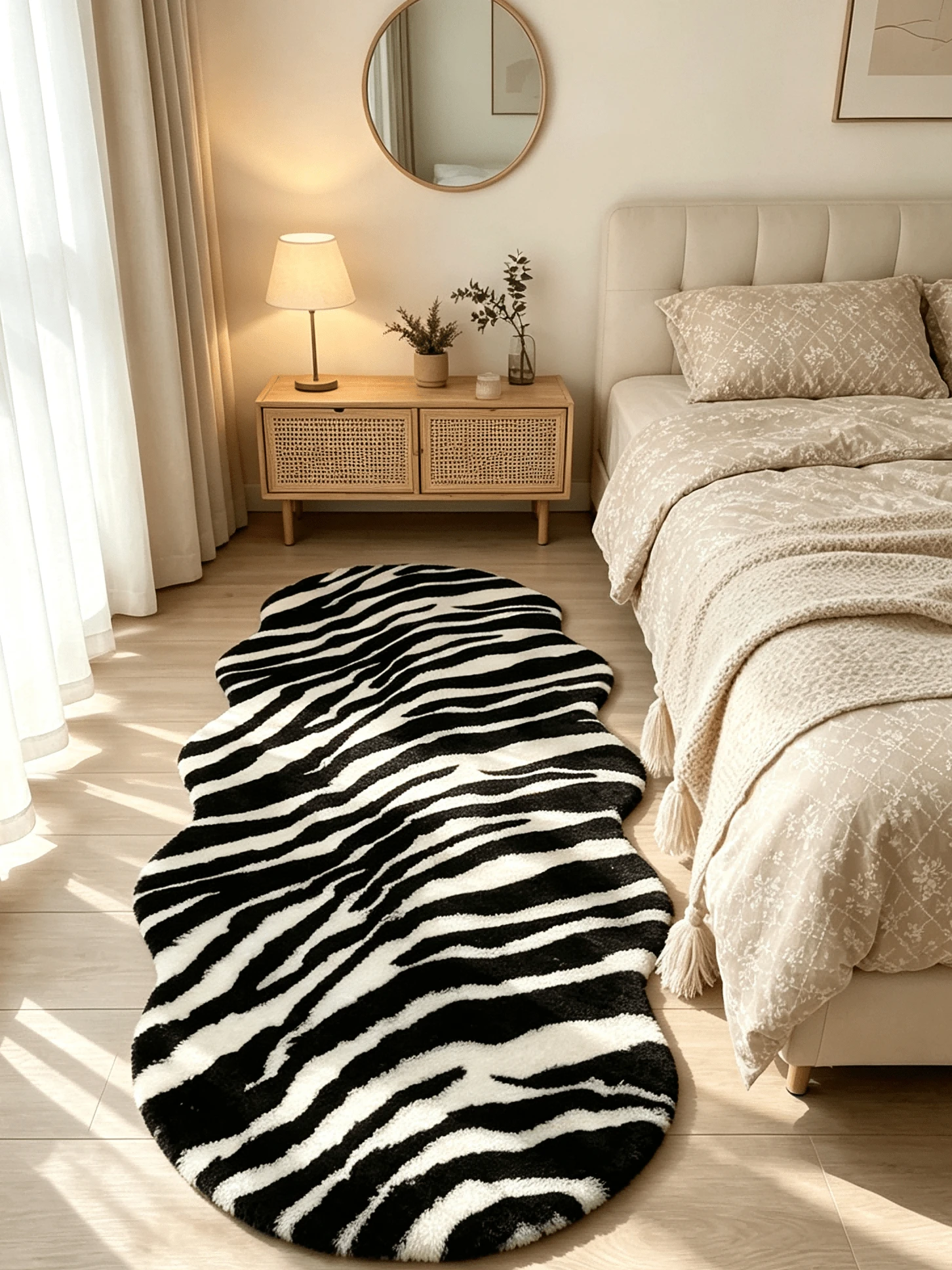 Soft Fluffy Rug Zebra Stripe Area Rug,For Bedroom,Living Room,Study,Office,Plush Bedroom Rugs,Non-Slip,Cute Rug,Faux Fur Rug,Living Room Rug,Bedroom Rugs,Bedside Rug,Shaggy Rug,Decorative Rug,Bedroom Decor,Home Decor,Room Decorations - Multicolor - View 1