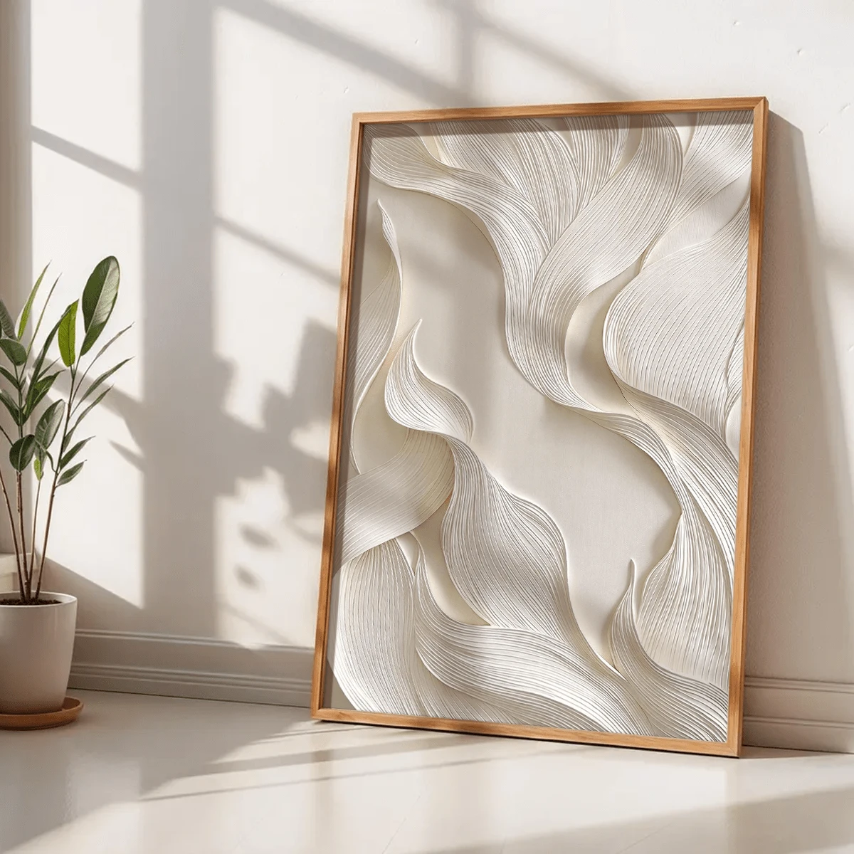 1pc Beige Abstract 2D Relief Wall Art, Modern Minimalist Home Decor, Suitable For Living Room Bedroom, Wall Art Canvas (Optional Frame) - A - View 1