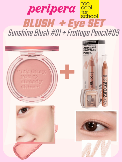 Too Cool for School K-Beauty Peripera Paleta de Rubor Mate + Barra de Sombra de Ojos Aegyo-Sal, Textura Fina, Larga Duración, Multifuncional, Acabado Cremoso, Set de Maquillaje Coreano
