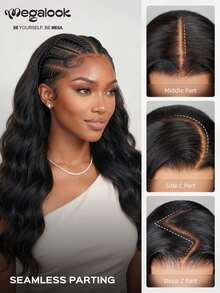 MEGALOOK 36 Inch Long Length 13x4 Lace Front Wig 100% Human Hair Natural Color Body Wave Transparent Lace Pre Plucked Bleached Knots Breathable Cap All Day Comfort Black Beginner - Natural Black - View 9