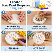 DIY Pet Paw Print Memorial Kit, Suitable For Dogs And Cats, White And Blue Clay With Letter Stamps And Round Molds, Pet Memorial Gift - 5 Pcs - View 4