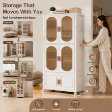 Foldable Children Clothing Storage Wardrobe With Wheels, Children's Wardrobe Portable Closet,Hanger & Layering PP Bedroom Storage Cabinet , Quick Easy Installation Portable Armoire For Bedroom Daily Clothes Sundries Storage - White - View 7