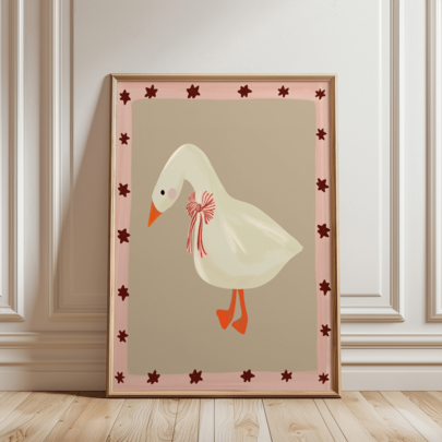 1pc Vintage Innocent Goose Print Canvas Wall Art, Bow Goose Print, Cute Nursery Decor Painting, Nursery Wall Art, Bohemian Style Children Print, Country Style Wall Art, Playroom Decor, Newborn Gift, Baby Room Decor, Kids Room Decor, Home Decor, Interior Decor, Framed Or Unframed