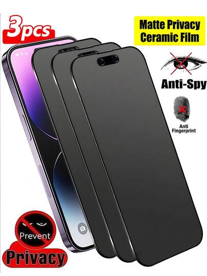 3 Paket Pelindung Layar Privasi Matte, Bahan Film Lembut, Bukan Kaca, Cakupan Penuh, Anti-Intip, Anti-Silau, Film Keramik, Anti-Sidik Jari, Ramah Casing. Kompatibel dengan iPhone 18 17 Pro Max, 17 Air, 16 Pro Max/16 Pro/16 Plus/16/15 Pro Max/14 Pro Max/13 Mini/12/11/XS Max/XR/8 Plus/7 Plus.