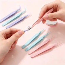 2/3/6 Sets Straight + Curved Macaron Color Stainless Steel Tweezers Set, Precision Straight Head & Curved Head Dual-Use False Eyelash Tweezers With Transparent Plastic Protective Cover, Easy To Carry. Matte Anti-Slip Spray Coating Process, Complete Tweezers Tip Without Slipping, Firm Grip Without Slipping, Pointed Tip Resistant To Deformation. Suitable For False Eyelash Application, Nail Art Rhinestone Application, Scrapbook Stickers, DIY, Handmade Collage, Perler Beads And More. Sturdy And Durable, Portable Makeup Accessory Tool, Multiple Colors Available, Meets Daily Makeup And Handmade Creation Needs, Beginners Can Easily Use. - Straight and Curved Tweezers Set - View 3