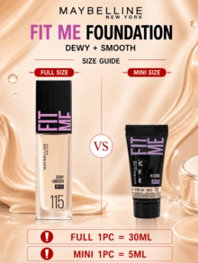 Maybelline Hydrating Sunscreen Foundation 115, Travel Size 5ml, Full Size 30ml, Long-Lasting Moisturizing, Quick Application, Natural Look, Suitable For Dry Skin - Maybelline Fitme Foundation, Hydrating Version 115 - View 5