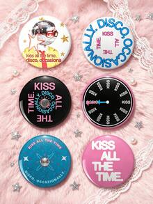 1pc/6pcs 4.4cm HS Disco Album Slogan Button Pin Badge,Pin Brooch, Back To School Decor Accessories For Clothes Backpack Lanyard - Multicolor - View 1