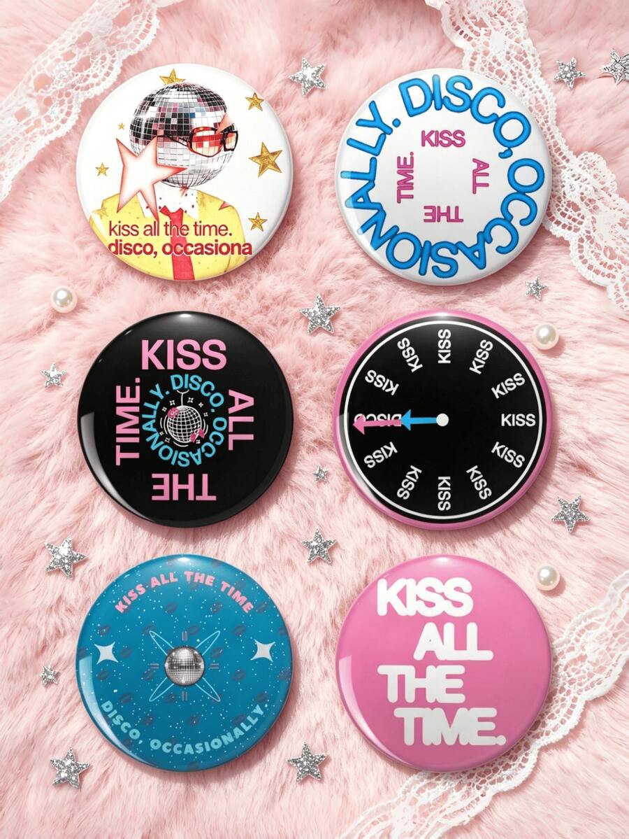 1pc/6pcs 4.4cm HS Disco Album Slogan Button Pin Badge,Pin Brooch, Back To School Decor Accessories For Clothes Backpack Lanyard - Multicolor - View 1