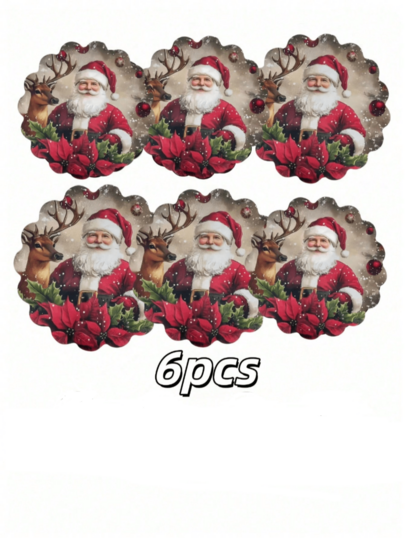 2/4/6/8pcs Round Non-Slip Washable Christmas Placemats, Polyester Material, Santa Claus & Reindeer Pattern, Suitable For Holiday Party, Dining, Home Decor