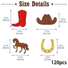 120pcs Western Cowboy Confetti Decorations, Glitter Cowboy Boot Hat Horse And Horseshoe Table Scatter For Birthday Party, Rodeo Theme Party, Western Event And Celebration Supplies - Western Cowboy - View 2