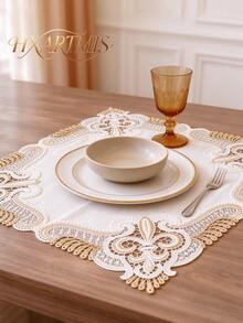 HXARTMIS 1 buah Alas Meja Persegi Bordir Renda Vintage, Alas Meja Renda Bunga Berongga, Alas Dekorasi Meja Makan Elegan Gaya Bohemian, Cocok untuk Meja Makan, Dekorasi Meja Pesta di Rumah - Coklat - View 5