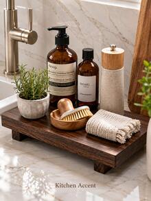Wooden Base Display Stand, Suitable For Bathroom, Kitchen Sink, Soap Dish, Candle Holder, Plant Stand, Farmhouse Style Bathroom And Kitchen Decor, Home Bathroom Decor, Bathroom Storage, Autumn Decor, Back To School Decor - One Size - View 4