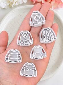 Beanie Sweater Clay Cutters For Earrings, Cute Acrylic Polymer Clay Earring Cutter Mold, Knitted Texture Layered Shape, Earring Making Supplies - White - View 4