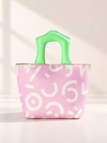 Cute Colorful Trapezoid Design, Abstract Geometric Print, Soft Thick Handle, Large Capacity Interior, Portable Insulated Food Storage And Lunch Bag, Suitable For Work, School, Office, Picnic, Travel, Back To School, Spring And Summer Outings - Multicolor - View 12