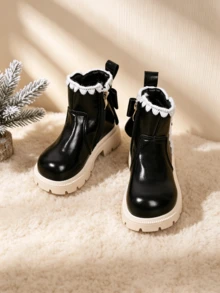 Spring/Autumn New Princess Style Short Leather Boots For Girls, Size 21-32, Non-Slip Wear-Resistant Round Toe Toe-Protection Children's Dress Photo Daily Boots - Black - View 5