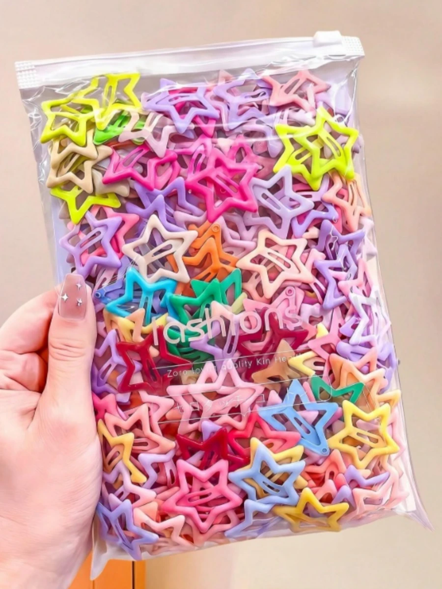 100/50/30/10pcs Cute Y2K Star Hair Clips, Colorful Hair Accessories, Basic Hair Clips, Suitable For Girls, Daily School, Party, Sports - Multicolor - View 1