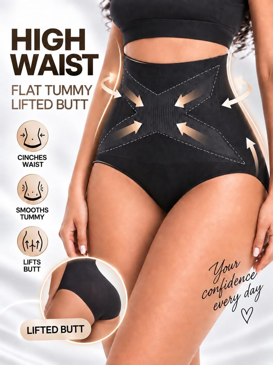 FLARIXA Women's High Waist Double Layer Tummy Control Shaping Panties, Halloween Costume Matching, Seamless Shaping Underwear - Black - View 1