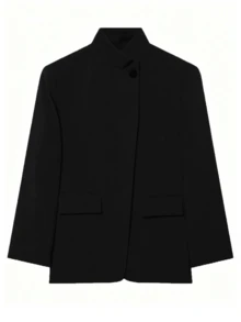 Women's Spring/Autumn/Winter Blazer, Elegant Open Front Asymmetric Design Casual Blazer, Vintage Elegant, Suitable For Commuting And Office Wear - Black - View 4