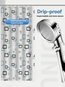 A Stylish Small Square PEVA Shower Curtain, Waterproof, For Bathroom Use, Hooks Included. - Multicolor - View 5
