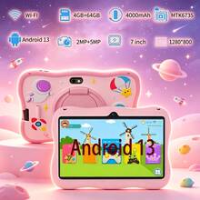 4GB RAM + 64GB ROM / 7 吋平板電腦 / 四核 1.3GHz / Android 13 MTK6735 / 1280x800 HD IPS 螢幕 / 2MP+5MP 鏡頭 / 4000mAh 電池 / WiFi、家長控制、教育、遊戲 / ABS 塑料 + 矽膠，教育平板 - 粉色 - 查看 7