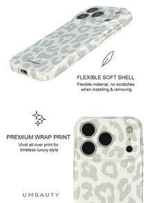 UMBAUTY 1pc Beige Light Gray Leopard Print Design Phone Case, Compatible With Phone 18 Pro Max, Fits Apple 18/17/16/15/14/13/12/11 Pro Max/Plus/Mini 17e, Full Coverage High-Definition Print Soft Shell Phone Case, Raised Screen/Lens Protection, Unisex, Ideal Gift For Girlfriend On Halloween, Valentine's Day, Easter, Wedding Season And Birthday - Multicolor - View 5