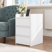 Yitahome Bedside Table With 3 Drawers, Nightstand End Table, Water-Resistant Storage Side Table, 35x40x59cm - White - View 2