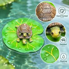1pc Floating Lotus Leaf Pond Decor, Resin Frog Turtle Figurine, Water Floating Statue For Pool Fish Tank - A - View 10
