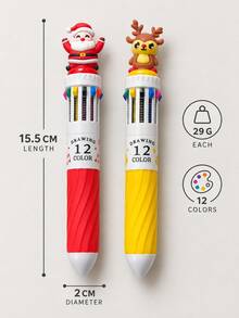 4pcs Christmas Theme 12-Color Ballpoint Pens With Santa Claus, Reindeer And Other Designs, Suitable For Students' Daily Writing, Party Gifts, Note-Taking, And As Christmas Gifts For Children From Parents - Multicolor - View 5
