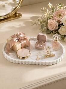 1PC Oval Vanity Tray Decorative Scalloped Storage Tray Perfume Makeup Organizer Jewelry Display Countertop Organizer Dresser Bathroom Bedroom Candle Reed Diffuser Home Decor Tabletop Accent Gift Room Decor Halloween Kitchen Cup Christmas Tools - Multicolor - View 4