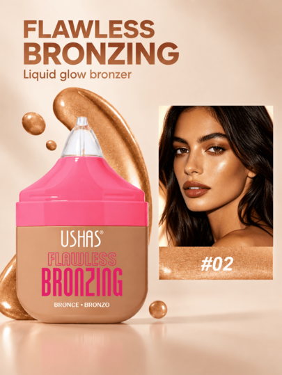 USHAS Flawless Bronzing Cream Bronzer, Sculpt & Glow Liquid Bronzer Makeup, Hasil Akhir Hangat dan Bercahaya yang Dapat Disesuaikan, Krim Kontur Ringan yang Mudah Dibaurkan, 4 Pilihan Warna untuk Wajah, Pipi, dan Pembentukan Garis Rahang, Riasan Alami Tahan Lama untuk Wanita