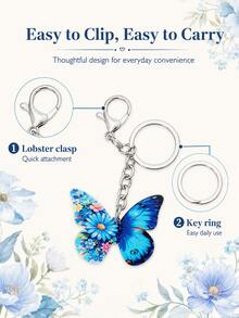 Blue Butterfly Floral Stainless Steel Keychain, Bag Charm Accessory Gift - Multicolor - View 8
