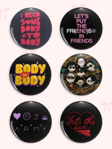 1pc/6pcs 4.4cm/1.73inch Bangtan Song Lyrics, Cartoon Character Portrait & Heart Symbol Pattern Pin Badge, Clothing Bag Backpack Decoration, Perfect Gift For ARMY Fans - Multicolor - View 9