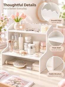 Estantería de almacenamiento de doble capa estilo coreano, organizador de escritorio, estantería de almacenamiento para cosméticos, papelería y libros de dormitorio y oficina, estantería de almacenamiento para perfumes, aperitivos y suministros de baño, estantería decorativa de almacenamiento para el hogar - Blanco - Ver 5
