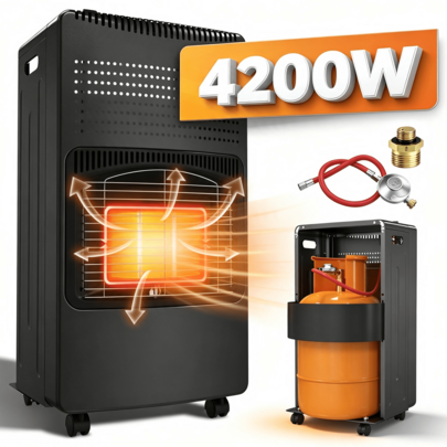 Gasheizung 4200W Sofortwärme, 3 Heizstufen Propanheizung ohne Strom für Garage Werkstatt & Terrasse Schwarz