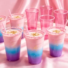 Pink Rim Beverage Cups, Fashionable Drinkware, Suitable For Iced Drinks, Juices, Lemonades And Cocktails, Ideal For Garden Parties, Backyard Gatherings, Wedding Receptions, Summer BBQs, Pool Parties And Picnic Table Decor. - View 4