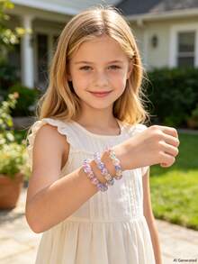 5Pcs Kids Colorful Beaded Bracelets, Random Color, Girls Party Jewelry Birthday Gift - Multicolor - View 9