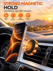 4pcs Aluminum Alloy Magnetic Car Phone Holder, Air Vent Clip Mount, 360° Rotating Universal Navigation Stand, Hands-Free Phone Mount, Car Accessories, Daily Commute, Road Trip, Autumn Travel, Halloween, Cyber Monday, Holiday Gift - Multicolor - View 8