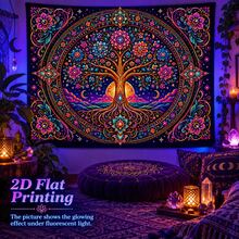 2D Flat Pattern, 1pc, Tree Of Life Tapestry, Vintage Mandala Design, Tree Of Life, Sun, Moon, Flowers, Starry Sky Pattern, Glows Under Fluorescent Light, Suitable For Wall Decor, Hanging, Bedroom Backdrop Or Party Decoration - Multicolor - View 8
