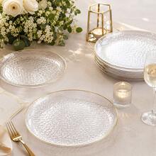 10/25/50pcs Transparent Hammered Gold Rim Dinner Plate Set, Includes 7.5 Inch/10.25 Inch Plates, Suitable For Serving Food, Fruit, Snacks, Desserts And Salads, Also Can Be Used As Cheese And Candy Trays. Multi-Purpose Tableware, Suitable For Parties, Weddings, Birthdays, Picnics, Halloween, Christmas And Other Holiday Occasions, Easy To Clean, Suitable For Elegant Table Setting At Home And Events. - Transparent - View 11
