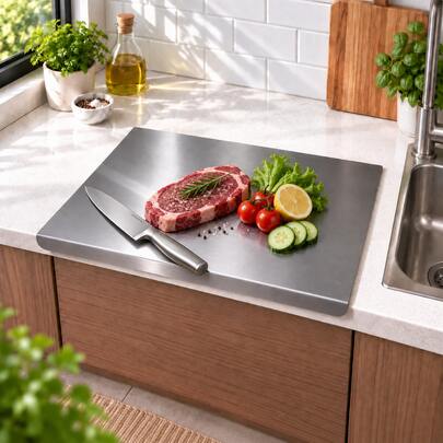 Stainless Steel Cutting Board With Rim, Large Metal Chopping Board, Suitable For Kitchen Countertop, Vegetable And Meat Food Preparation Board