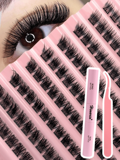 120 Pcs Lash Clusters Includes Glue And Tweezers DIY Eyelash Extensions Natural Lashes D Curl Individual Lashes Eyelash Clusters Extensions Wispy Lash DIY At Home Lash Tech Supplies