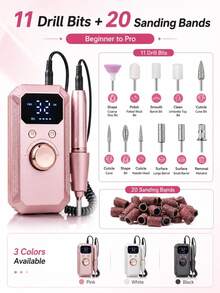 Rechargeable Electric Nail File, Professional Portable Acrylic, Gel Nail And Polishing Tool, Includes 11 Nail Drill Bits And 20 Sanding Bands, Wireless Design, High-Speed Tool Suitable For Salon And Home Use, Great Gift For Women - A - View 4