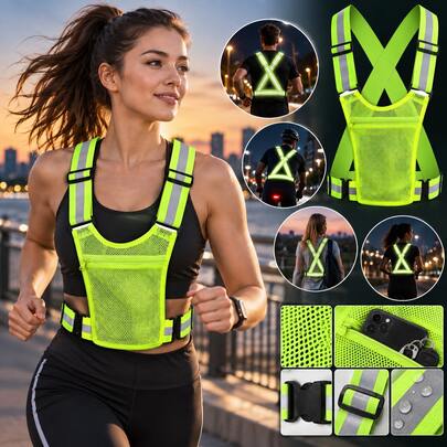 1pc High Visibility Reflective Running Vest With Mesh Zipper Pocket, Adjustable Cross-Back Safety Vest, Lightweight Night Running Gear For Cycling, Jogging, Walking, Commuting & Outdoor Sports