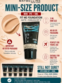 Maybelline Matte Sunscreen Foundation #120, 5ml/30ml, menutrisi tahan lama, formula 3-in-1, terasa seperti riasan ringan, hasil akhir matte dan sempurna, cocok untuk kulit berminyak. - Kabut Lembut Versi 120 - View 7