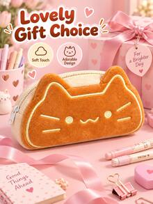 1pc Cute Cat Plush Pencil Case – Soft Cartoon Kitten High-Capacity Pen Pouch – Zippered Stationery Organizer - Multiple Styles - View 3