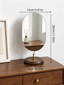 Nordic Minimalist Desktop Makeup Mirror, Frameless Oval Vanity Mirror With Walnut Wood Base, Adjustable Tabletop Cosmetic Mirror For Bedroom, Dressing Table, Bathroom & Home Decor - Multicolor - View 7