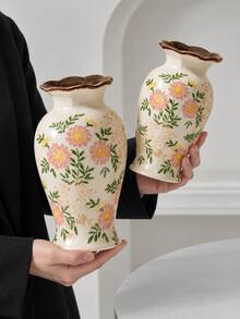 1pc Vintage French Country Style Ceramic Vase For Hydroponic Fresh Flower Arrangement, Rose, Living Room Dining Table Decor Ornament With Premium Feel, Suitable For Living Room Decor, Room Decor, Holiday Gift, Aromatherapy Candle, Birthday Wedding Newlywed Gift Souvenir Ornament - Pink Chrysanthemum - View 5