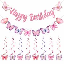 Butterfly Birthday Decoration – 2 Pieces Set: "Happy Birthday" Garland/Banner For Girls, Kids, Women, And Adults - Multiple Styles - View 3