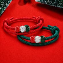 2pcs Christmas Adjustable Knotted Rope Bracelets, Red Green White Rhinestone Beads Wristbands, Holiday Party Decoration Jewelry, Suitable For Men And Women Christmas Gifts - Christmas Woven Bracelet - View 8