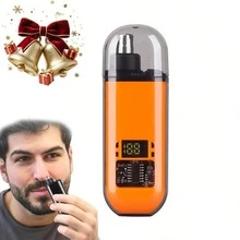Máy tỉa lông mũi điện unisex, thiết kế thân trong suốt, hiển thị pin kỹ thuật số LED, sạc USB, không đau, mini cầm tay, lưỡi kép, màu đen & cam, phù hợp để tỉa lông tai - A - Xem 11